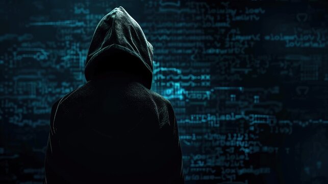 Cyber hacker,Hooded Hacker in Dark Cyber Space, Cybersecurity Threat, Anonymous Programmer Coding Malware, Digital Crime Scene, Hacker Attack on Computer Systems, Dark Web Hacking Activity
