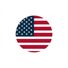 Circular US flag icon.  Red, white, and blue circular design.  Stars and stripes.  Simple, flat style