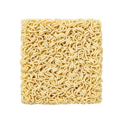 Square block of dried instant ramen noodles against a background food