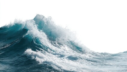 Powerful ocean wave cresting against a white background