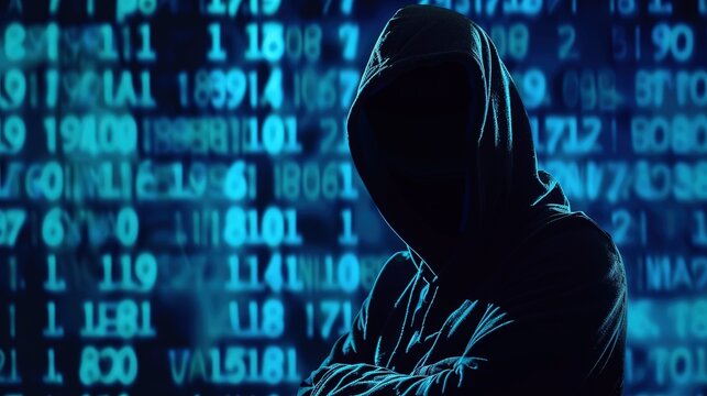 Cyber hacker,Hooded Hacker in Dark Cyber Space, Cybersecurity Threat, Anonymous Programmer Coding Malware, Digital Crime Scene, Hacker Attack on Computer Systems, Dark Web Hacking Activity