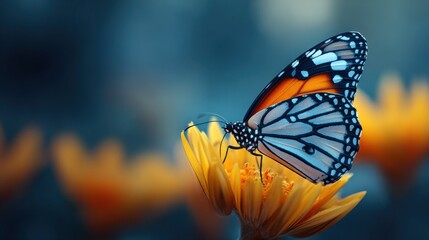 Monarch Butterfly Resting on a Vibrant Yellow Flower, Capturing the Beauty of Nature's Delicate Balance