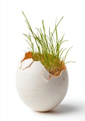 Broken egg shell, sprouting grass (1)