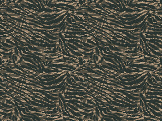 Seamless tiger stripe pattern in earthy camouflage tones. Abstract animal print background with textured khaki and brown stripes for modern fashion, textile, and home decor.