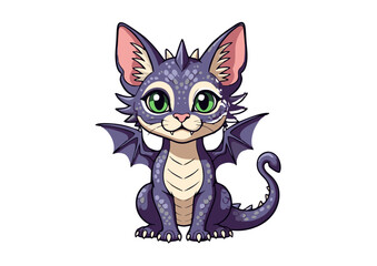 Cute Purple Dragon Cartoon Character with Green Eyes and Small Wings.