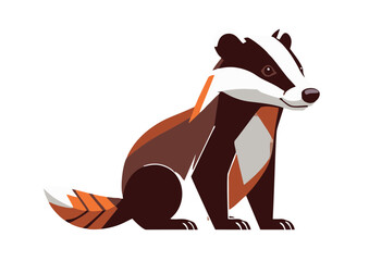 Stylized Badger Illustration in Geometric Style Sitting and Smiling.