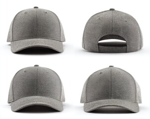 Four views of a gray baseball cap