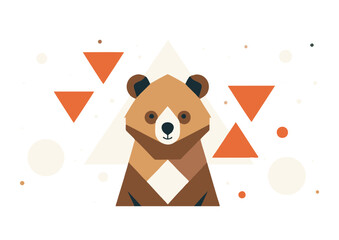 Geometric Bear Illustration with Brown Beige and Orange Colors.