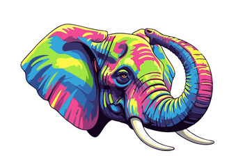 Vibrant Pop Art Elephant Head with Colorful Abstract Design.