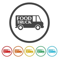 Food truck icon. Set icons in color circle buttons