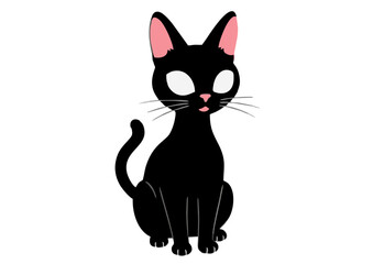 Adorable Cartoon Black Cat with Pink Ears Sitting Tongue Out.