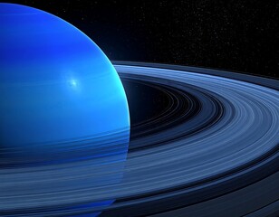 A vibrant blue planet with rings in space