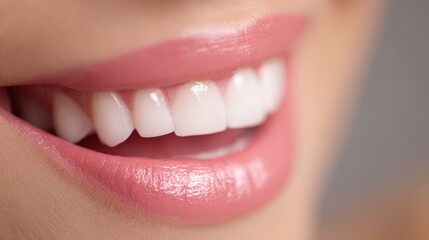 Obraz premium Radiant Smile: Close-up of Perfect White Teeth and Glossy Lips for Dental and Beauty Concepts