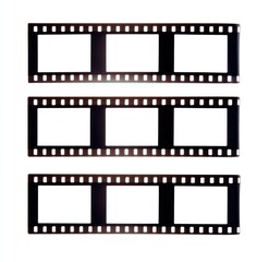 Obraz premium Three strips of film negative, arranged vertically, showing blank frames