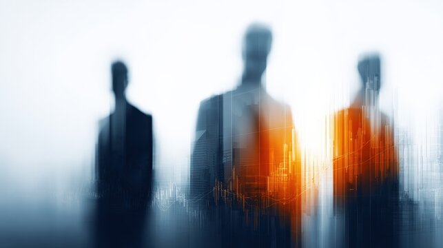 Abstract Business Team Silhouette with Financial Chart Overlay, Demonstrating Market Strategy and Corporate Vision
