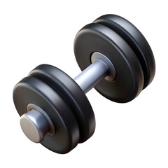 Black dumbbell with silver handle, isolated on transparent background