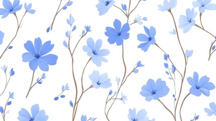 Delicate blue flowers and branches with a white background, perfect for spring and summer designs