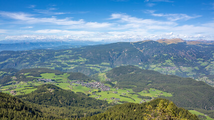 Panoramic landscape of Alpe di Siusi in Italian Dolomites, South Tyrol.