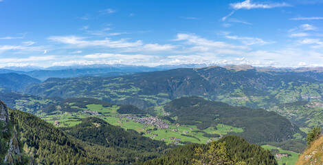 Panoramic landscape of Alpe di Siusi in Italian Dolomites, South Tyrol.