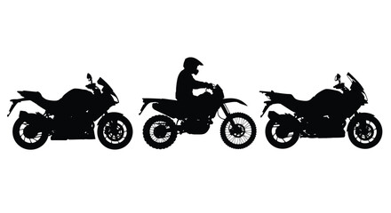 Three silhouette motorcycles with rider on riding freedom transportation vector