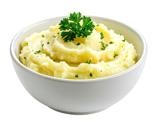 Creamy mashed potato in bowl isolated png transparent background