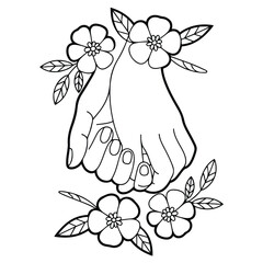Hand-drawn vector illustration of an angel with a pink floral design