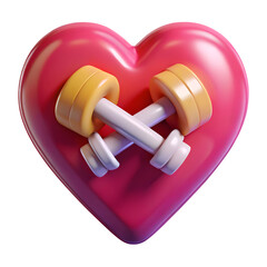 Pink heart with crossed dumbbells isolated on transparent background