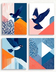 Abstract bird prints on a grid