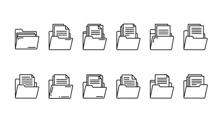 Collection of ten open file folders with documents inside icons set vector