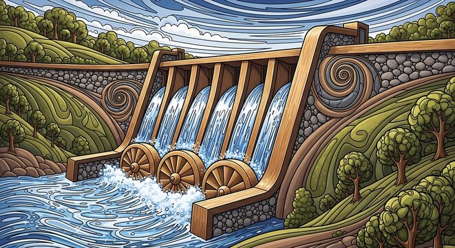 Water Dam Illustration.