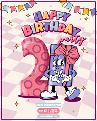 Fun Childrens Birthday Invitation Template with Number Two and cartoon groovy gift