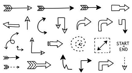 Set of hand drawn arrows, vector, svg, black lines