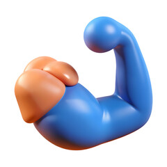 Blue cartoon bicep flexing isolated on transparent background