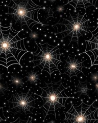 Fototapeta premium Unique Decorative Design – Eerie Spider Web Pattern Against Starry Night Background suitable for art prints, surface design, and product packaging