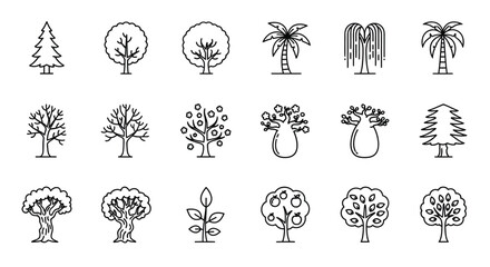 Collection of hand drawn stylized trees diverse forest elements botanical nature art vector