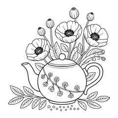 A set of hot vintage breakfast tea cups with flowers, silhouettes, and saucers