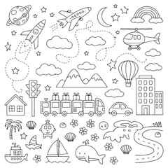 Hand drawn houses doodle sketch vector set of cartoon building icons