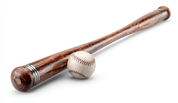 Classic wooden baseball bat and ball isolated on white