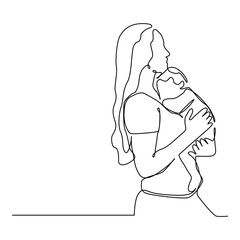 continuous one line art of mother and baby cute family concept card mother day.