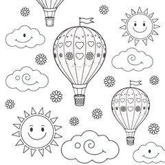 Creative idea and inspiration hot air balloons with a light bulb design and bright energy concept