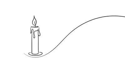 Continuous one line drawing of candle. Lighting line art. Vector illustration