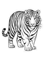 Majestic tiger illustration standing proudly in black and white