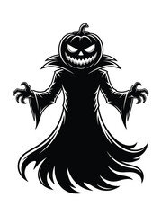 Scary jack o lantern ghost silhouette with glowing eyes © firoj