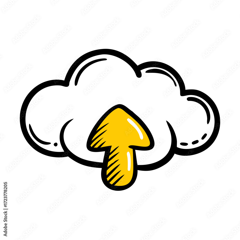 Aufkleber cloud data storage with upload arrow icon for web and graphic design