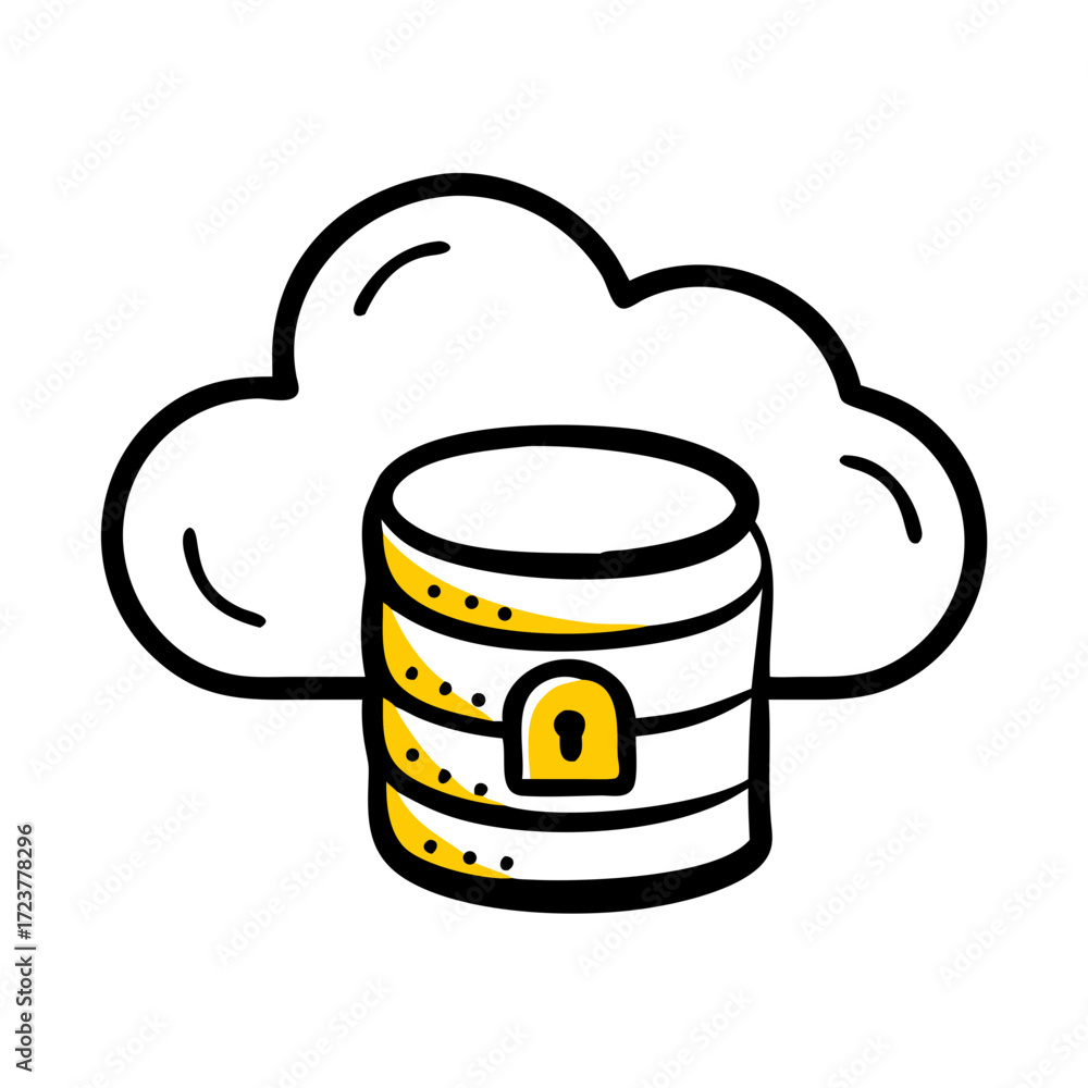 Aufkleber cloud database storage with protection lock icon for web and graphic design