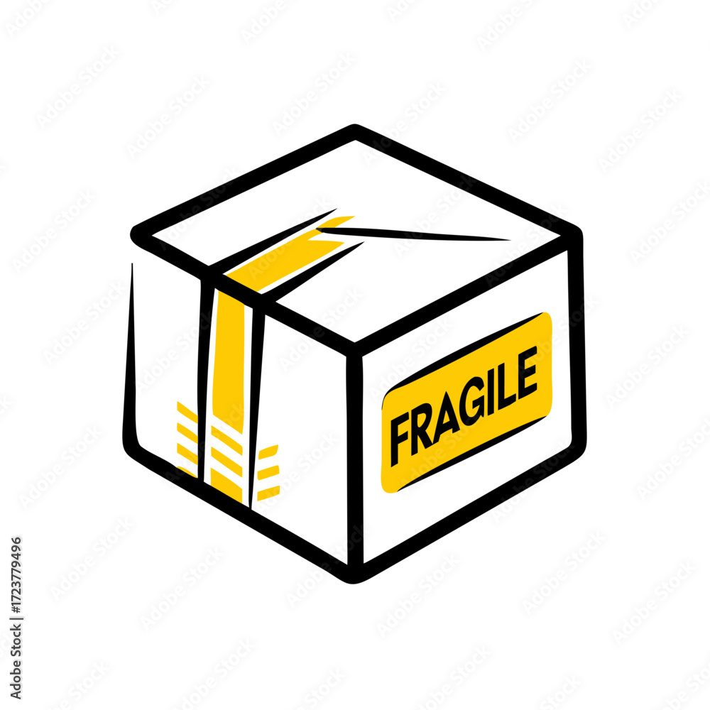Poster cube with fragile sticker label icon for web and graphic design