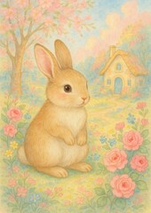 Obraz premium Charming bunny amidst floral wonderland.
