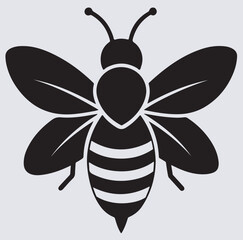 bee silhouette vector art illustration, bee on white background