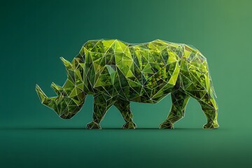 Abstract Rhino Sculpture Made of Green Leaves, Eco-Friendly Concept Art