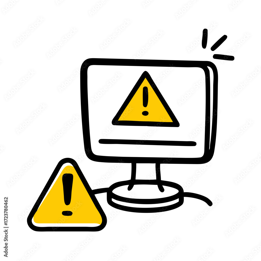 Poster desktop with warning error message icon for web and graphic design